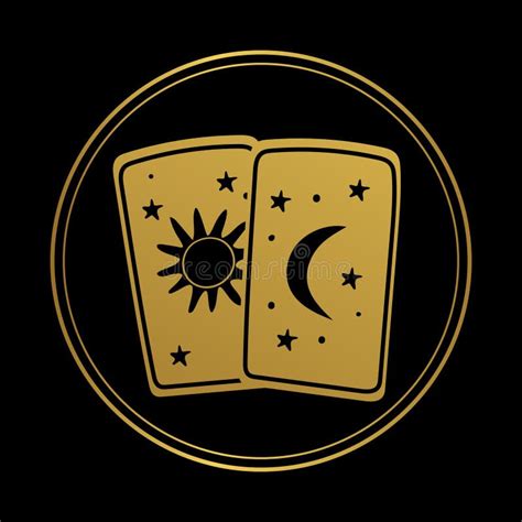 Icono Mágico Redondo Para Historias Dos Cartas Doradas Tarot Con Luna Y