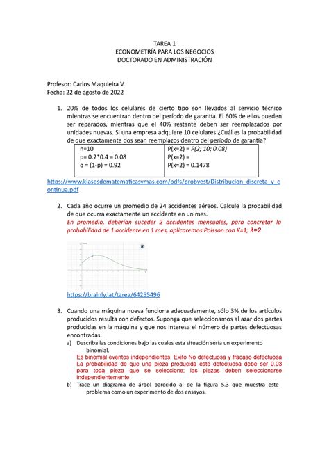 Tarea 1 Ejercicios TAREA 1 ECONOMETRÍA PARA LOS NEGOCIOS DOCTORADO