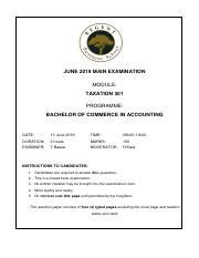 BCOM ACC Y3 Taxation 301 June 2019 Pdf JUNE 2019 MAIN EXAMINATION