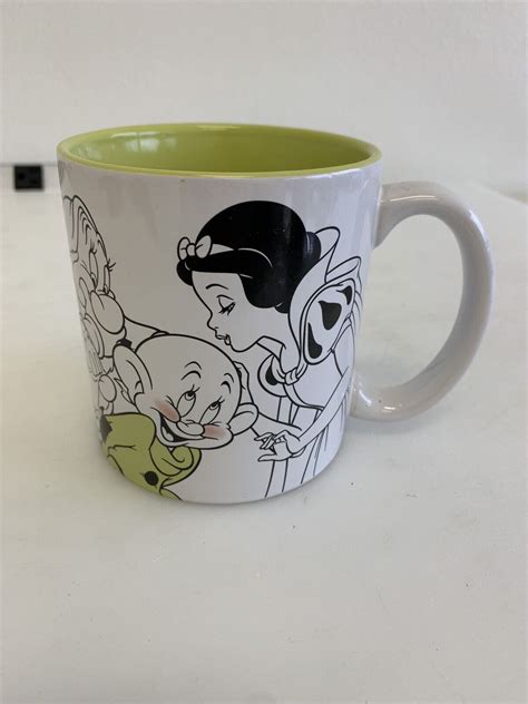 Disney Store Snow White The Seven Dwarfs Mug Black White Green