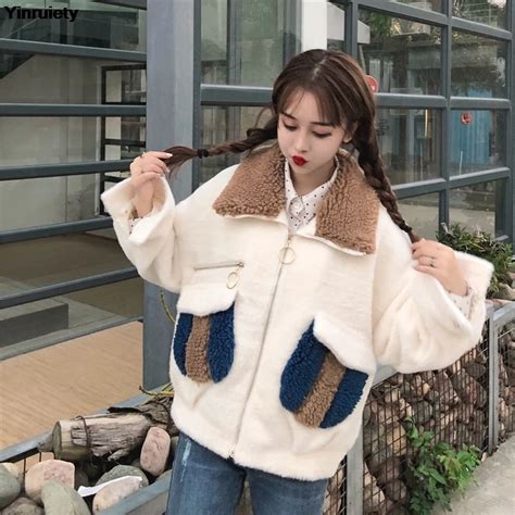 Japanese Harajuku Women Cute Winter Warm Coat Contrast Color Zipper