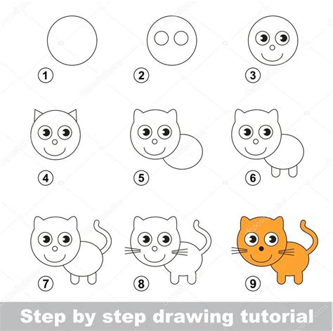 Tekening Tutorial Hoe Teken Je Een Kleine Kitten Stockvector Anna