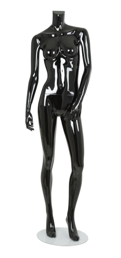 Female Mannequin Glossy Black Headless Changeable Heads Left Leg Bent