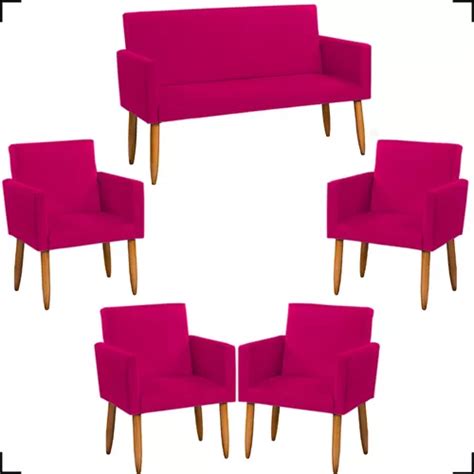 Kit Namoradeira 4 Poltronas Decorativas Nina Suede Cores Cor Pink