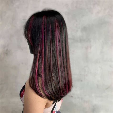 Pink Hair Streaks Pink Hair Dye Black Hair With Highlights Hair Color Pink Hair Inspo Color