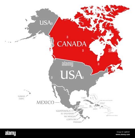 Canada red highlighted in map of North America Stock Photo - Alamy