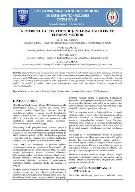 Pdf Numerical Calculation Of J Integral Using Finite Element Method