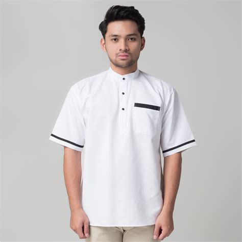 Jual Benhill Baju Taqwa Koko Pria Qurta Kurta Stripe Pendek Putih