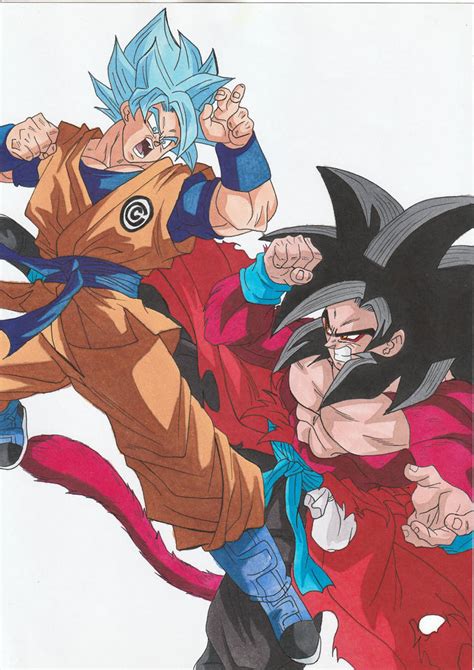 Xeno Goku Ssj4 Vs Goku Ssj Blue By Daisuke Dragneel On Deviantart