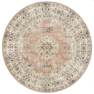 Nuloom Ren Vintage Floral Machine Washable Area Rug Round Peach