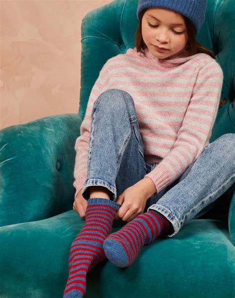 Cashmere Stripe Socks Dusk Ruby Brora