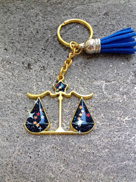 Libra Keychain Zodiac Resin Horoscope Sign September October Etsy