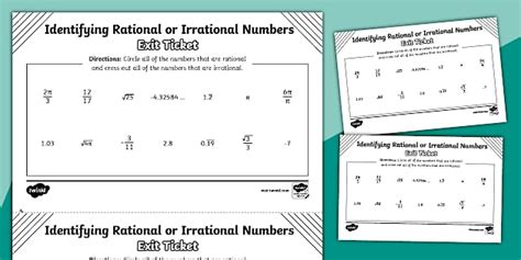 Eighth Grade Identifying Rational Or Irrational Numbers Exit Ticket