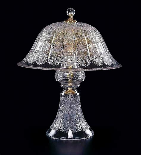 3 Bulb Crystal Table Lamp With Glass Hat Pk500 Lace Cut Bohemian Glass