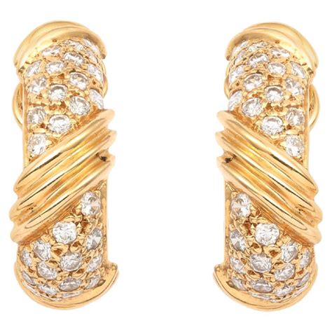 Cartier K Yellow Gold And Diamond Hoop Earrings For Sale At Stdibs