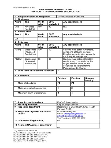 Fillable Online MSc Advanced Paediatrics PROGRAMME APPROVAL FORM Fax