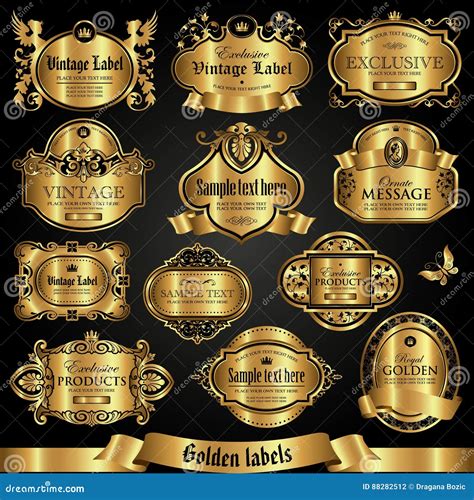 Golden Labels In Vintage Style Vector Collection Stock Vector