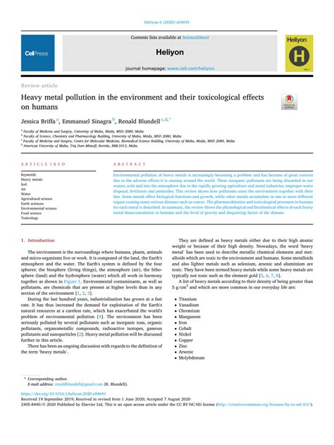 (PDF) Heavy metal pollution in the environment and their toxicological ...