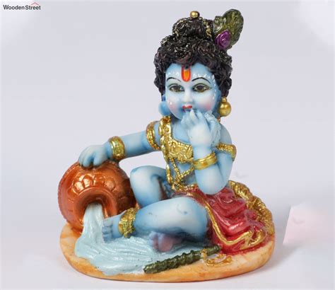 Buy Lord Krishna Makhan Chor God Figurines At Off Online Wooden