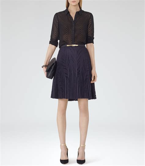 Reiss Kent Pleated Skirt In Navy Blue Lyst