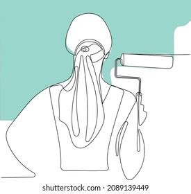 Continuous One Line Drawing Painter Wearing Stock Vector Royalty Free