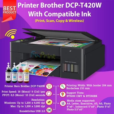 Printer Brother DCP T420W InkTank BT D60Bk BT5000 WiFi Print Scan Copy