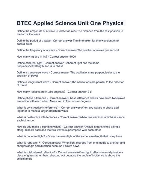 SOLUTION Btec Applied Science Unit One Physics Studypool