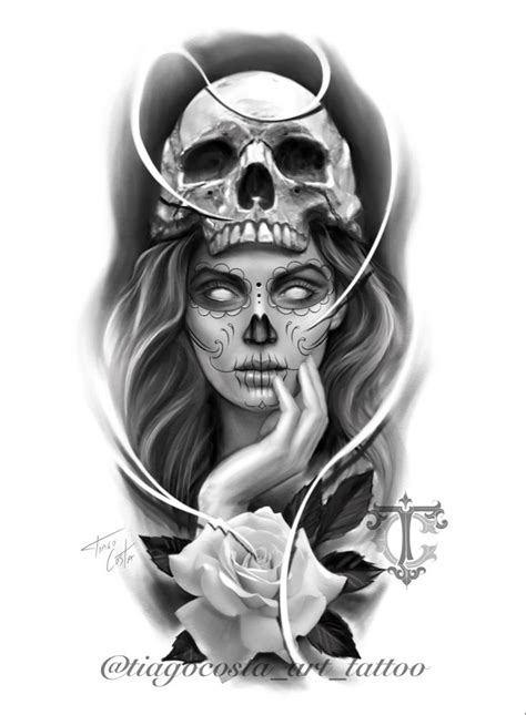 Catrina Tattoo Black and Gray Draw Procreate Design | Tatuajes blancos ...