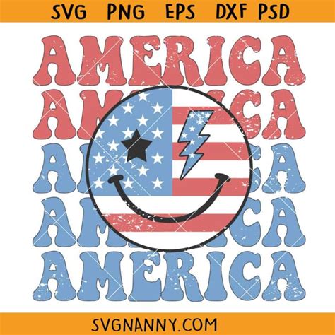 Retro America Smiley Face SVG 4th Of July Smiley Face SVG Patriotic SVG