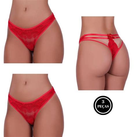 Kit Calcinha Fio Tanga De Renda E La O Lingerie Agatha Bella Da