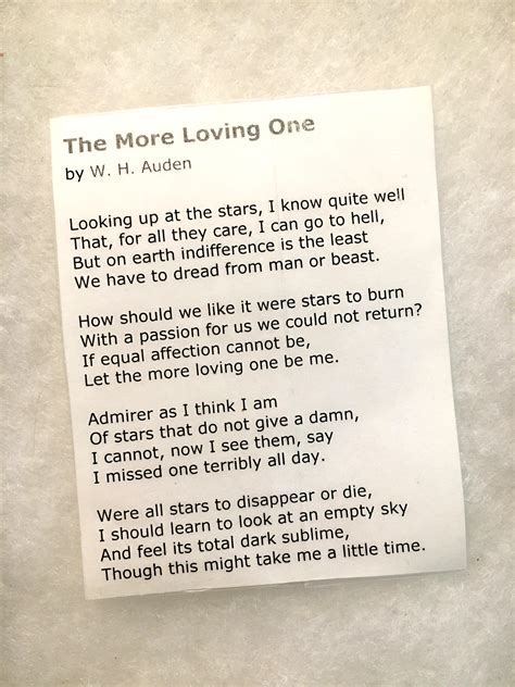 Poem The More Loving One By W H Auden R Poetry