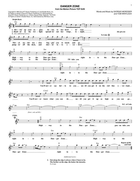 Danger Zone by Kenny Loggins - Piano - Digital Sheet Music | Sheet ...