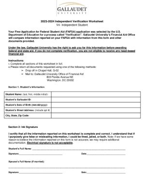 Fillable Online Verification Worksheets Independent Student