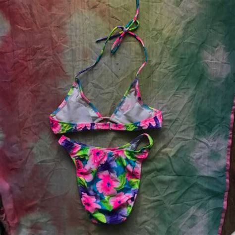 Venus Vintage Late S Early S Rare Swimwear Neon Floral Burst Bikini Set Multi Size M