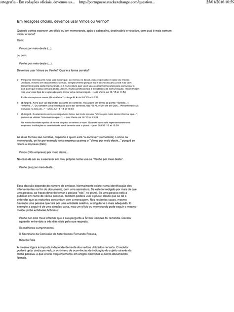 Não Veio Ou Não Venho - Uso de "Vimos" ou "Venho" em Ofícios | PDF | Assunto (gramática) | Idiomas