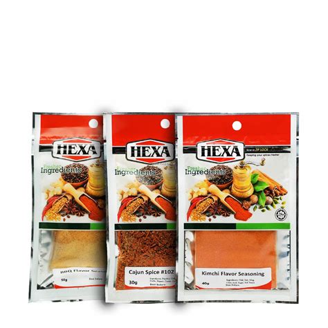 Hexa Halal Kimchi 40gm Hexa Halal Cajun Spice 102 30gm Hexa Halal Bbq