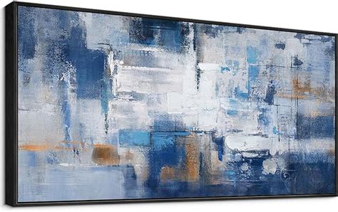 Amazon Klakla Blue Abstract Canvas Wall Art Black Frame Artwork