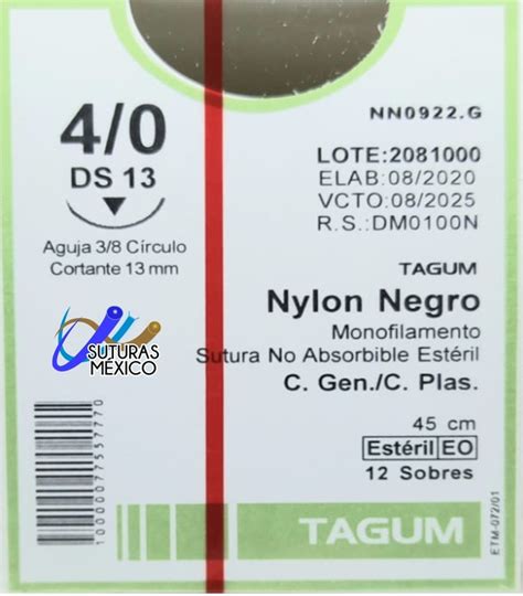 Nylon 4 0 Aguja Cortante De 13 Mm Hebra 45 Marca Tagum Caja Con 12