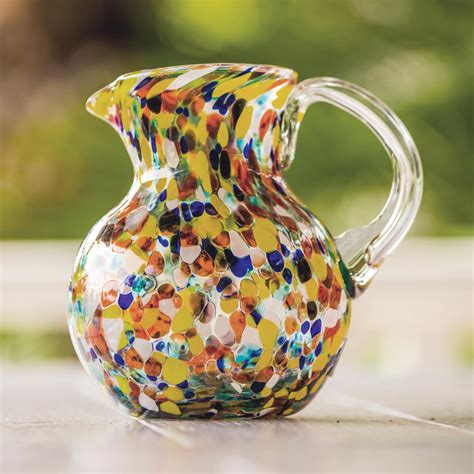 Unicef Market Hand Blown Glass Pitcher 71 Oz Multicolor Mexican Art Confetti