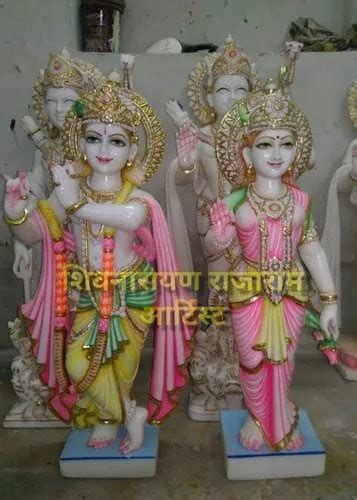 Multi Color Painted Marble Radha Krishna Statue For Worship Size