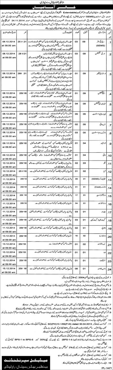 Benazir Bhutto Hospital Rawalpindi Jobs November Latest