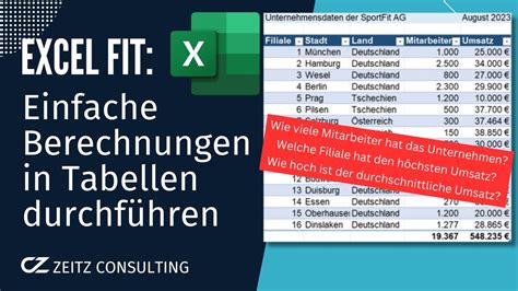 Formatierungen und Berechnungen in Excel Tabellen durchführen Summe