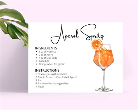 Aperol Spritz Cocktail Recipe Card (digital Download) - Etsy