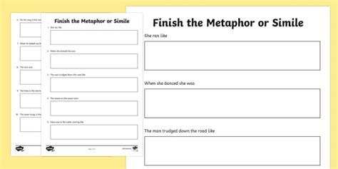 Finish The Metaphor Or Simile Go Respond Worksheet Worksheet