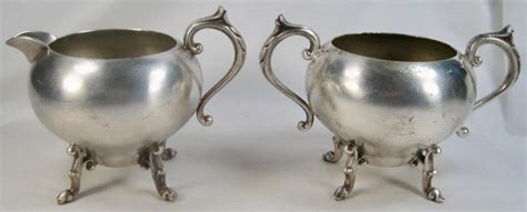 Antique Silverplate Sugar And Creamer British Hallmark Lion Ps Crown On