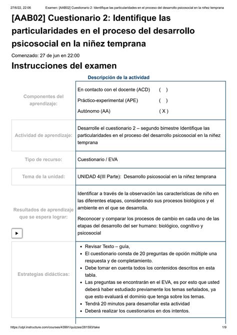 Solution Examen Desarrollo Psicosocial En La Ni Ez Temprana Studypool