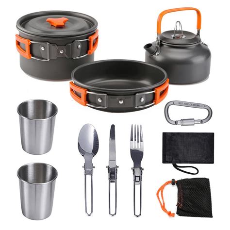 12 Pcs Camping Cookware Set Bowl Pan Pot Water Cup Spoon Portable