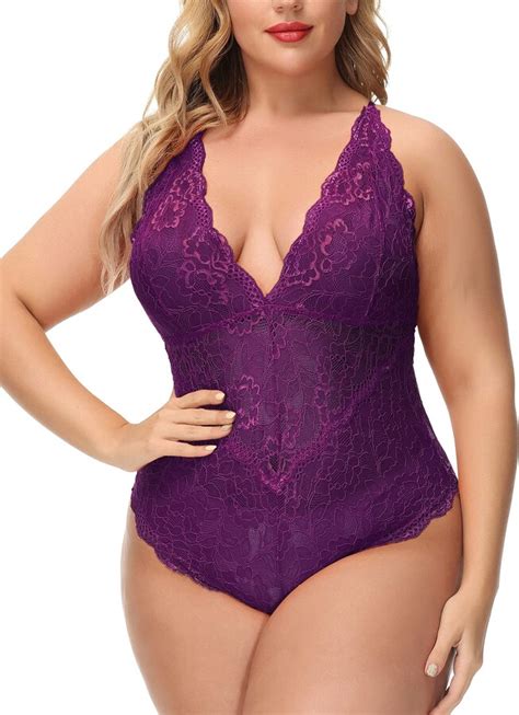 Aranmei Sexy Plus Size Lingerie For Women Snap Crotch Bodysuit One