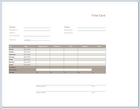 √ Free Printable Time Card Template