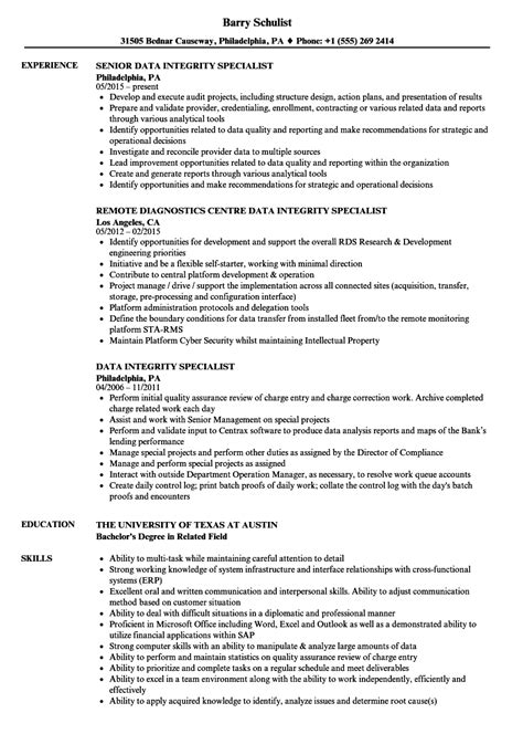 Data Integrity Specialist Resume Samples Velvet Jobs